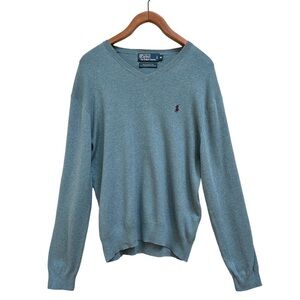 Polo Ralph Lauren Men’s Lapis Blue Pima Cotton V-Neck Sweater, Size Medium